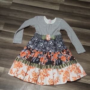 Giggle Moon Black and Orange Striped Floral Dress NWOT